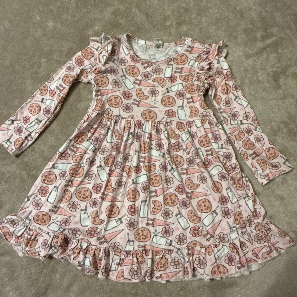 Larkspur Milk and Cookies Ruffle Twirl Dress Pink 5/6
